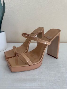 New Jeffrey Campbell Patent Square-Toe Nude High Heel Sandals
